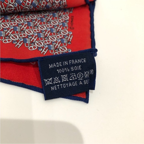 Hermes Red White Blue Print Carre Silk Scarf - Picture 12 of 12